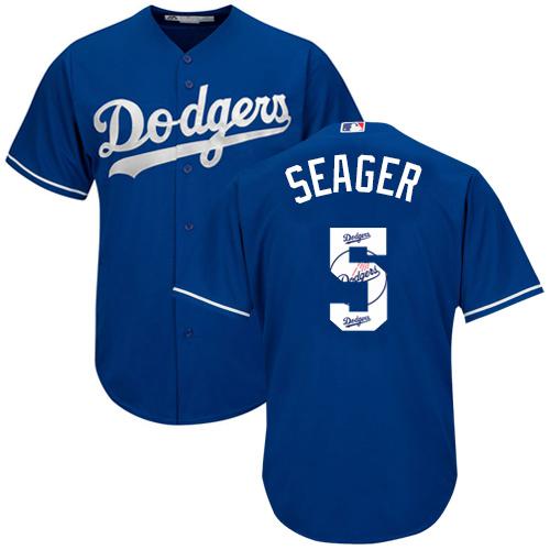 Dodgers #5 Corey Seager Blue Team Logo Fashion Stitched MLB Jersey - Click Image to Close